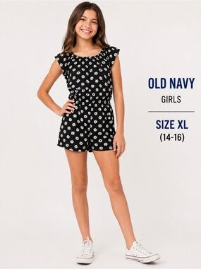 Old Navy Girls Black & White Daisy casual summer Floral Romper Size XL (14- 16)